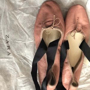 Zara laceup Flat pink Ballerina flat size 7.5 NWT